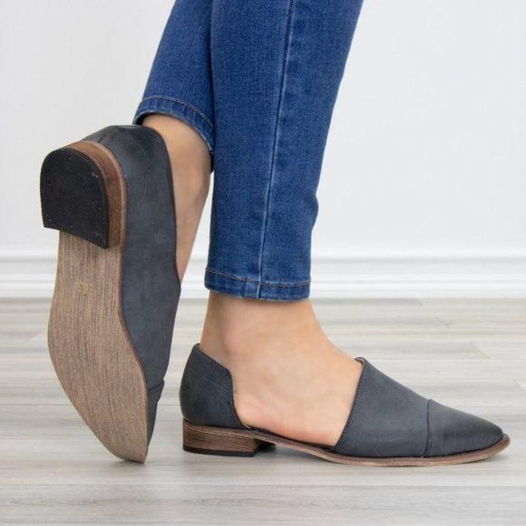 Charcoal Opened Side Pointy Slip On Flat Loafer - Picture 5 of 11